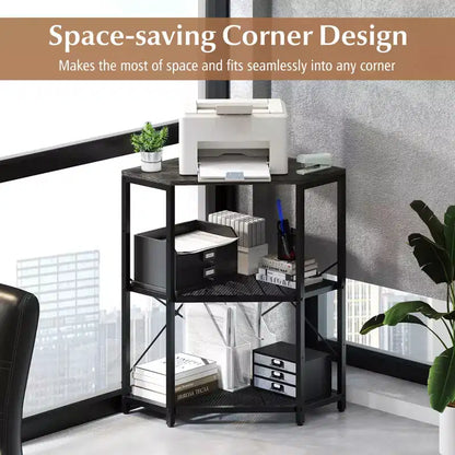 Meuble d'angle Costway pour imprimante avec station de charge, étagère en métal grillagé réglable, noir/marron/blanc