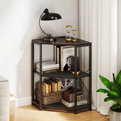 Meuble d'angle Costway pour imprimante avec station de charge, étagère en métal grillagé réglable, noir/marron/blanc