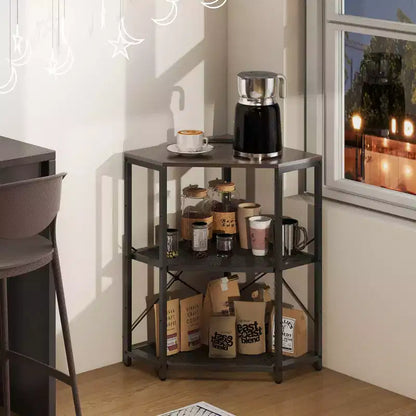 Meuble d'angle Costway pour imprimante avec station de charge, étagère en métal grillagé réglable, noir/marron/blanc
