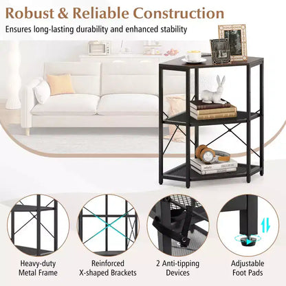 Meuble d'angle Costway pour imprimante avec station de charge, étagère en métal grillagé réglable, noir/marron/blanc