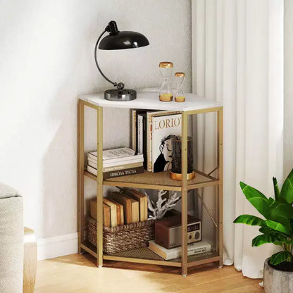 Meuble d'angle Costway pour imprimante avec station de charge, étagère en métal grillagé réglable, noir/marron/blanc
