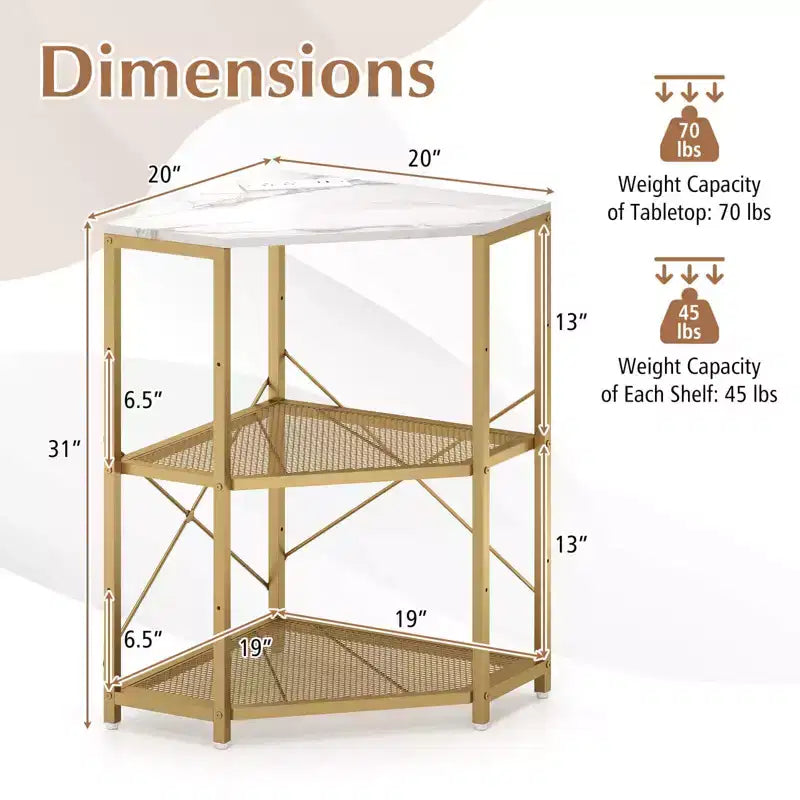 Meuble d'angle Costway pour imprimante avec station de charge, étagère en métal grillagé réglable, noir/marron/blanc