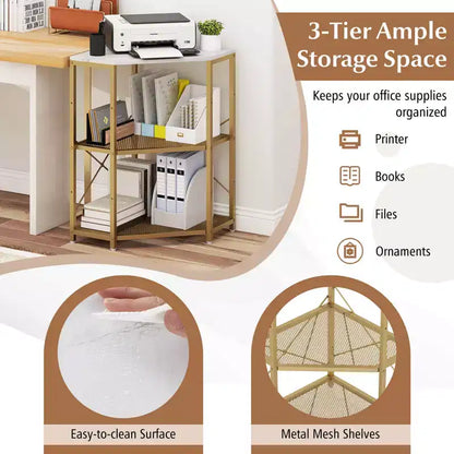 Meuble d'angle Costway pour imprimante avec station de charge, étagère en métal grillagé réglable, noir/marron/blanc
