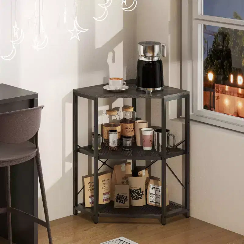 Meuble d'angle Costway pour imprimante avec station de charge, étagère en métal grillagé réglable, noir/marron/blanc