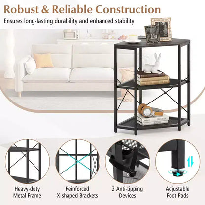 Meuble d'angle Costway pour imprimante avec station de charge, étagère en métal grillagé réglable, noir/marron/blanc