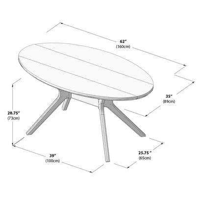 Plank+Beam 62 Verso Oval Dining Table for 4, Solid Wood Kitchen Table for Dinner Room