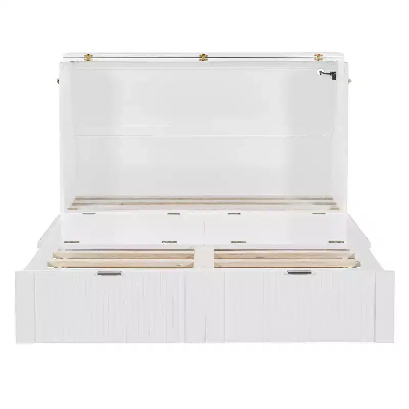 Lit escamotable pleine taille CLIHOME avec tiroir et prises et ports USB, conception de structure à poulie