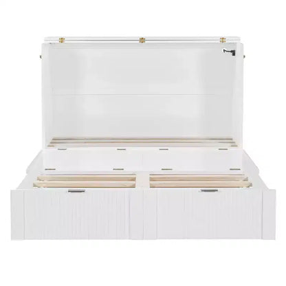 Lit escamotable pleine taille CLIHOME avec tiroir et prises et ports USB, conception de structure à poulie