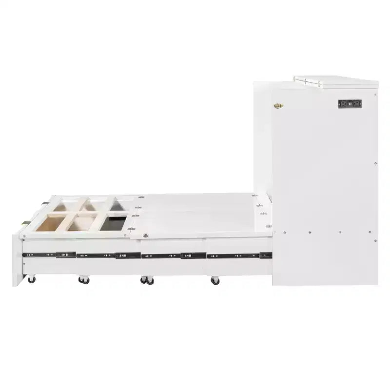 Lit escamotable pleine taille CLIHOME avec tiroir et prises et ports USB, conception de structure à poulie