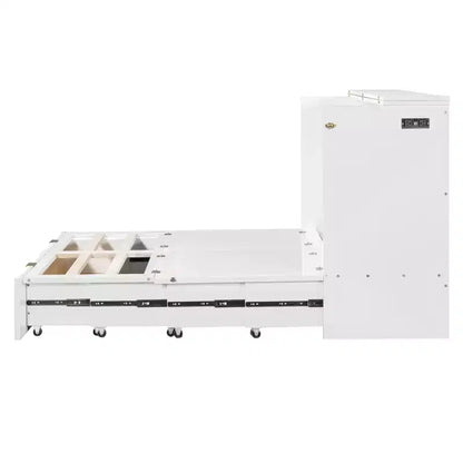 Lit escamotable pleine taille CLIHOME avec tiroir et prises et ports USB, conception de structure à poulie