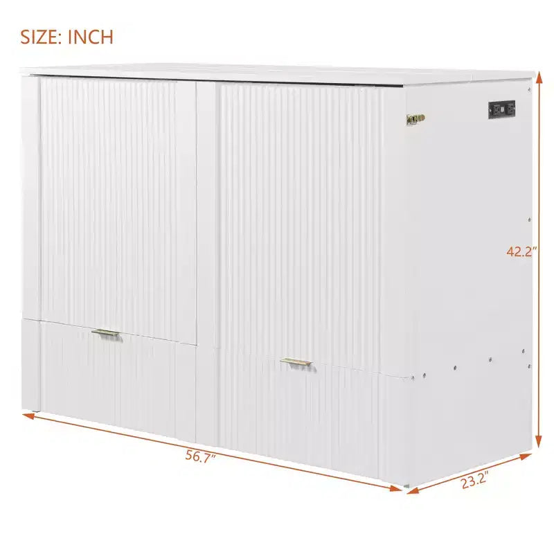 Lit escamotable pleine taille CLIHOME avec tiroir et prises et ports USB, conception de structure à poulie