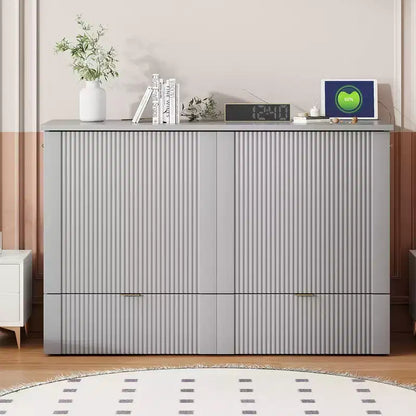 Lit escamotable pleine taille CLIHOME avec tiroir et prises et ports USB, conception de structure à poulie