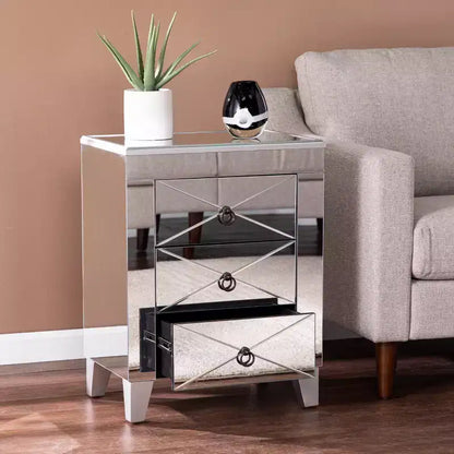 Cresheim Mirrored End Table with Drawers - Silver - SEI