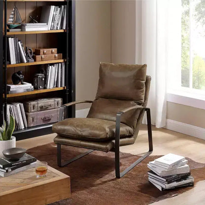 Fauteuil d'appoint confortable et luxueux en cuir véritable Art Leon