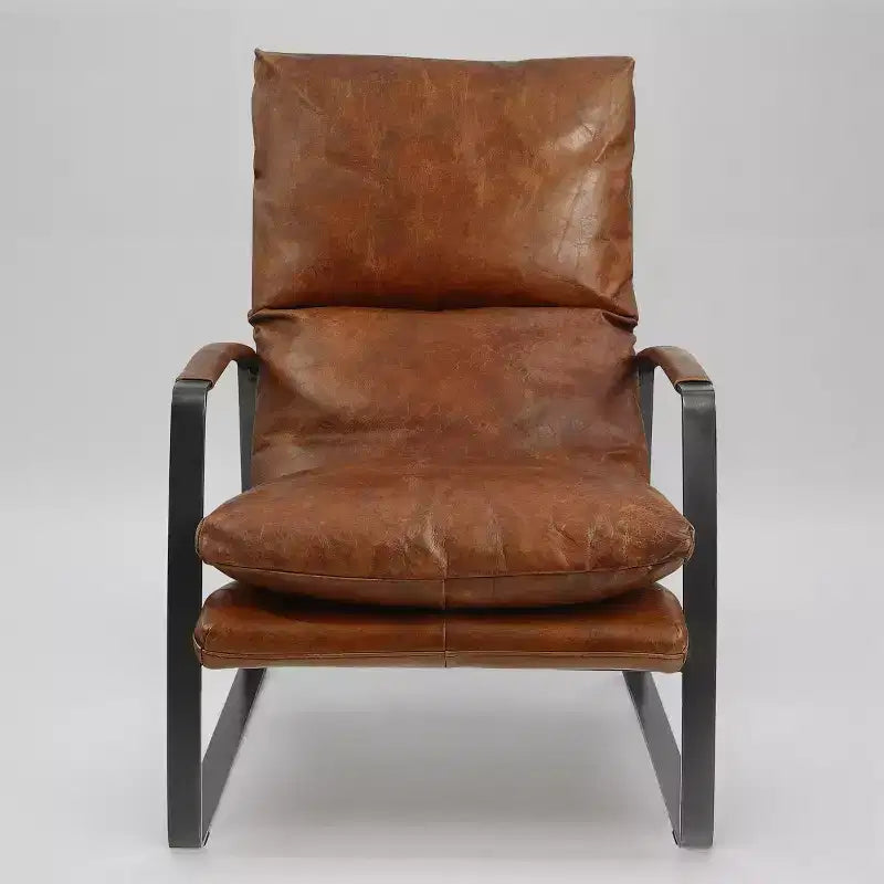 Fauteuil d'appoint confortable et luxueux en cuir véritable Art Leon