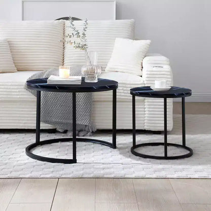 Round Nesting Coffee Table Set of 2 End Table Cocktail Table Center Table Side Table with Sturdy Metal Frame - ModernLuxe