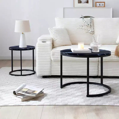 Round Nesting Coffee Table Set of 2 End Table Cocktail Table Center Table Side Table with Sturdy Metal Frame - ModernLuxe
