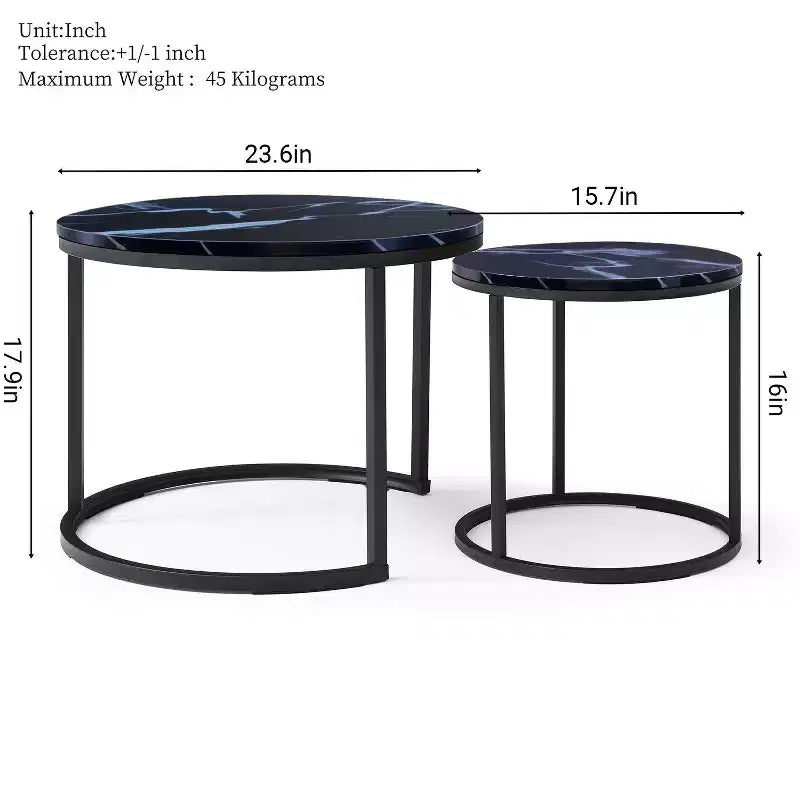 Round Nesting Coffee Table Set of 2 End Table Cocktail Table Center Table Side Table with Sturdy Metal Frame - ModernLuxe