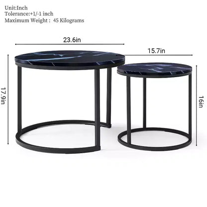 Round Nesting Coffee Table Set of 2 End Table Cocktail Table Center Table Side Table with Sturdy Metal Frame - ModernLuxe