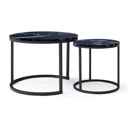 Round Nesting Coffee Table Set of 2 End Table Cocktail Table Center Table Side Table with Sturdy Metal Frame - ModernLuxe