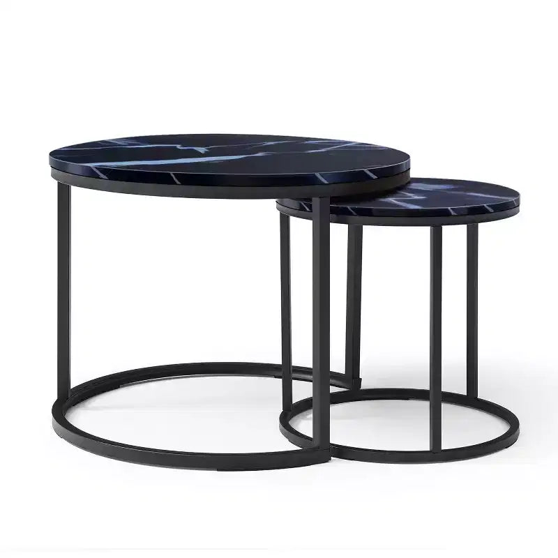 Round Nesting Coffee Table Set of 2 End Table Cocktail Table Center Table Side Table with Sturdy Metal Frame - ModernLuxe
