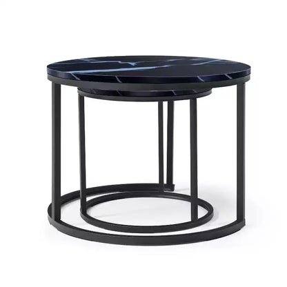 Round Nesting Coffee Table Set of 2 End Table Cocktail Table Center Table Side Table with Sturdy Metal Frame - ModernLuxe