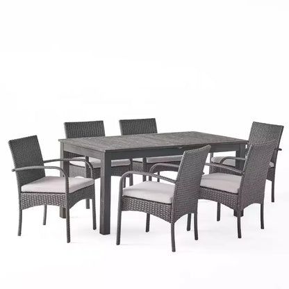 Christopher Knight Home Elmar Ensemble de salle à manger extensible 7 pièces en bois d'acacia et osier
