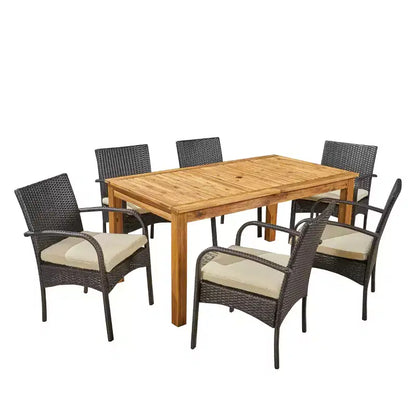 Christopher Knight Home Elmar Ensemble de salle à manger extensible 7 pièces en bois d'acacia et osier