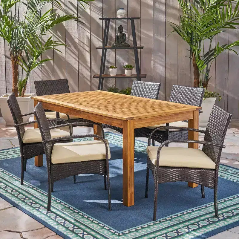 Christopher Knight Home Elmar Outdoor Acacia Wood and Wicker 7 Piece Expandable Dining Set