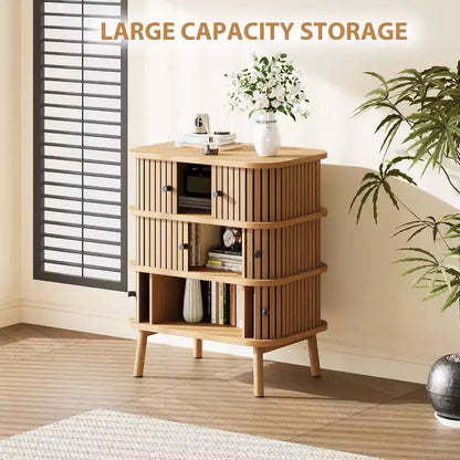 Commode 3 Tiroirs pour Chambre à Coucher, Commode de Rangement Spacieuse en Rotin avec Poignées Noir Mat et Pieds en Bois pour Placard, Couloir, Naturel