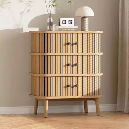 Commode 3 Tiroirs pour Chambre à Coucher, Commode de Rangement Spacieuse en Rotin avec Poignées Noir Mat et Pieds en Bois pour Placard, Couloir, Naturel