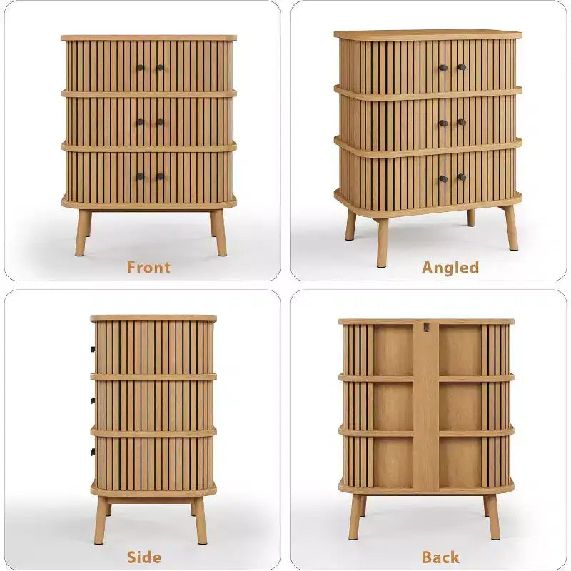 Commode 3 Tiroirs pour Chambre à Coucher, Commode de Rangement Spacieuse en Rotin avec Poignées Noir Mat et Pieds en Bois pour Placard, Couloir, Naturel