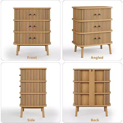 Commode 3 Tiroirs pour Chambre à Coucher, Commode de Rangement Spacieuse en Rotin avec Poignées Noir Mat et Pieds en Bois pour Placard, Couloir, Naturel