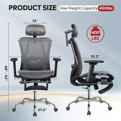 GALAXHERO Ergonomic Mesh Office Chair High Back Reclining Desk Chair with Retractable Footrest & Adjustable Lumbar Support Tilt Function Black