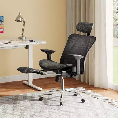 GALAXHERO Ergonomic Mesh Office Chair High Back Reclining Desk Chair with Retractable Footrest & Adjustable Lumbar Support Tilt Function Black