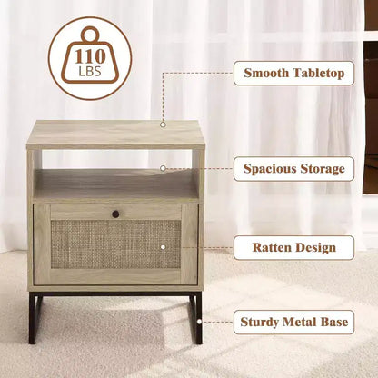 Acekool Set of 2 End Tables with Charging Station, Side Tables with USB Ports & Outlets, Small Storage Shelves for Living Room & Bedroom