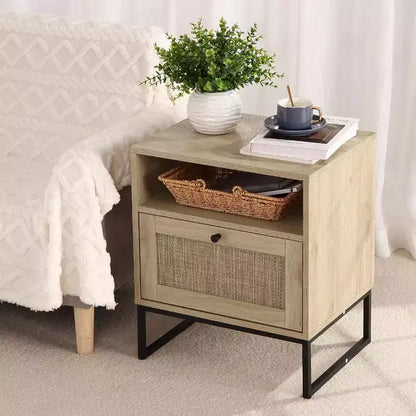 Acekool Set of 2 End Tables with Charging Station, Side Tables with USB Ports & Outlets, Small Storage Shelves for Living Room & Bedroom