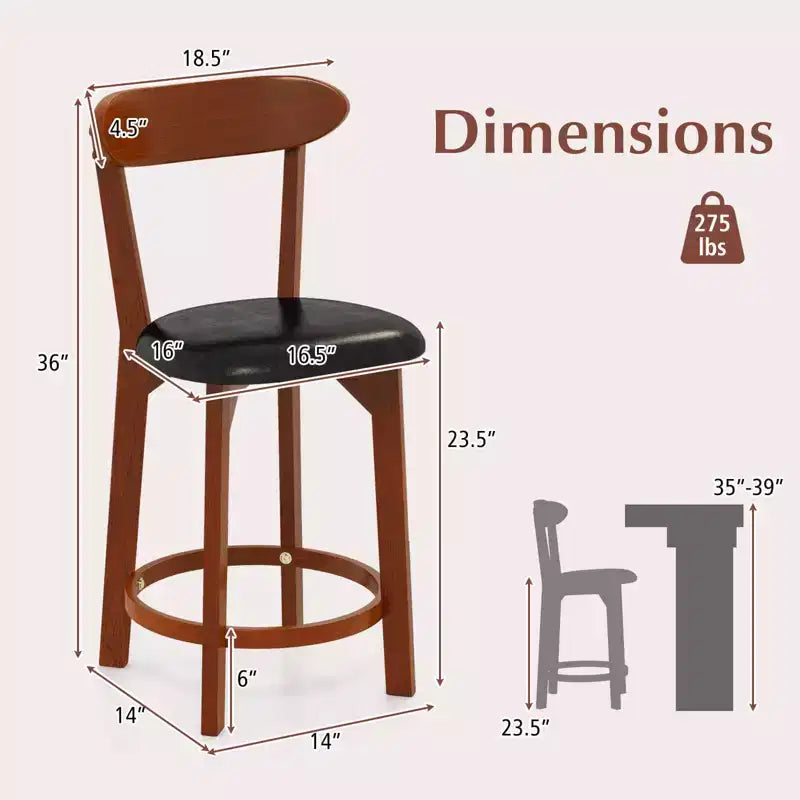 Costway 23.5 Bar Stool Set of 2/4 with Curved Backrest & Footrest Counter Height Stools