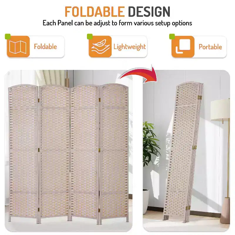 Séparateur de pièce tissé rond FDW, paravent pliable 4/6/8 panneaux pour bureau à domicile