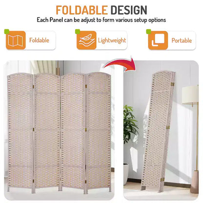 Séparateur de pièce tissé rond FDW, paravent pliable 4/6/8 panneaux pour bureau à domicile