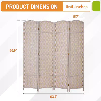 Séparateur de pièce tissé rond FDW, paravent pliable 4/6/8 panneaux pour bureau à domicile