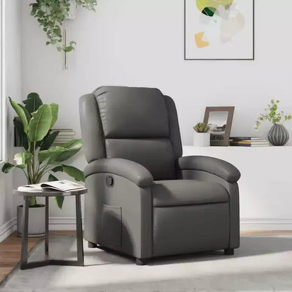 Fauteuil inclinable manuel VidaXL avec dossier/repose-pieds réglable, canapé inclinable en similicuir gris pour un confort optimal