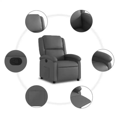 Fauteuil inclinable manuel VidaXL avec dossier/repose-pieds réglable, canapé inclinable en similicuir gris pour un confort optimal