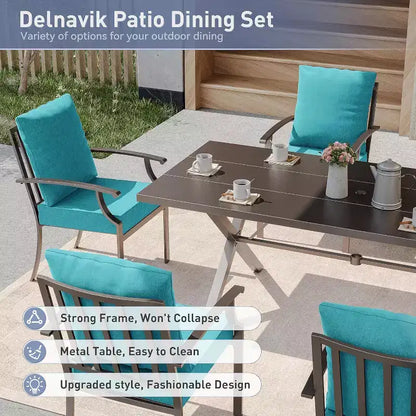 ALAULM Ensemble de Salle à Manger d'Extérieur 7 Pièces, Meubles de Patio en Métal avec 6 Chaises Fixes et Grande Table