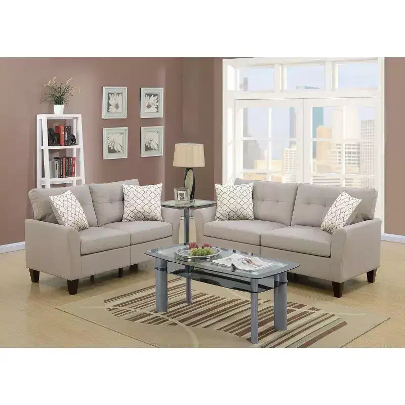 Ensemble de canapés modernes 2 pièces Okak avec coussins épais, pieds en pin massif, causeuse rembourrée pour appartements, salon