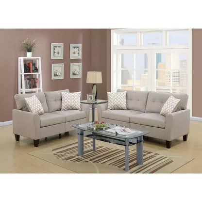 Ensemble de canapés modernes 2 pièces Okak avec coussins épais, pieds en pin massif, causeuse rembourrée pour appartements, salon