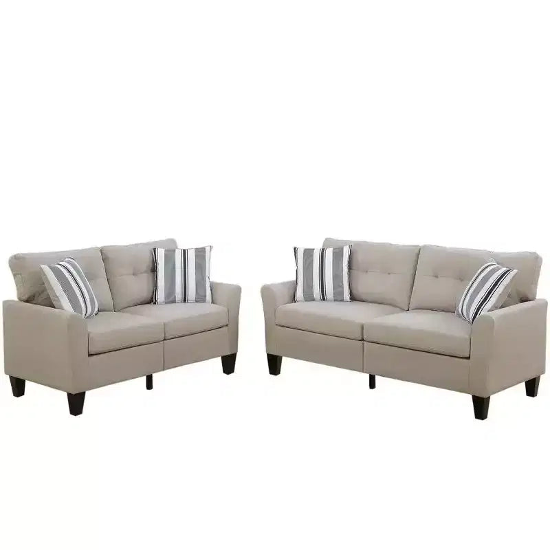 Ensemble de canapés modernes 2 pièces Okak avec coussins épais, pieds en pin massif, causeuse rembourrée pour appartements, salon