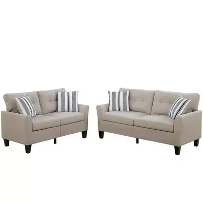 Ensemble de canapés modernes 2 pièces Okak avec coussins épais, pieds en pin massif, causeuse rembourrée pour appartements, salon