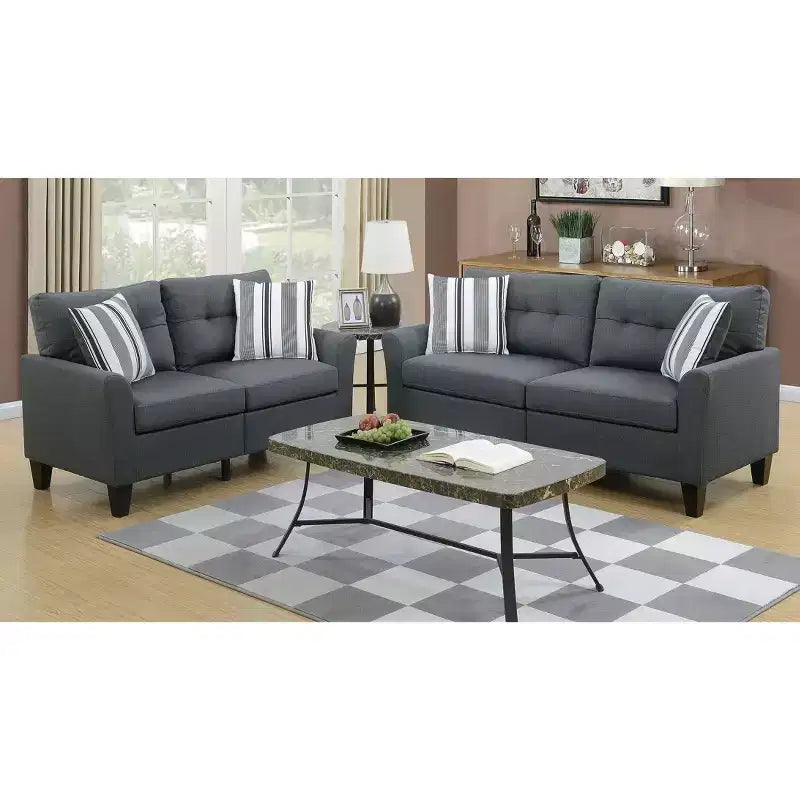 Ensemble de canapés modernes 2 pièces Okak avec coussins épais, pieds en pin massif, causeuse rembourrée pour appartements, salon