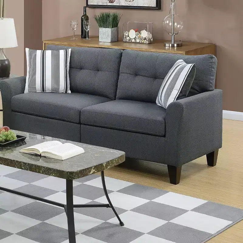 Ensemble de canapés modernes 2 pièces Okak avec coussins épais, pieds en pin massif, causeuse rembourrée pour appartements, salon